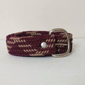 Retro Vintage Weave Rope‎ Burgundy Belt Silver Tone